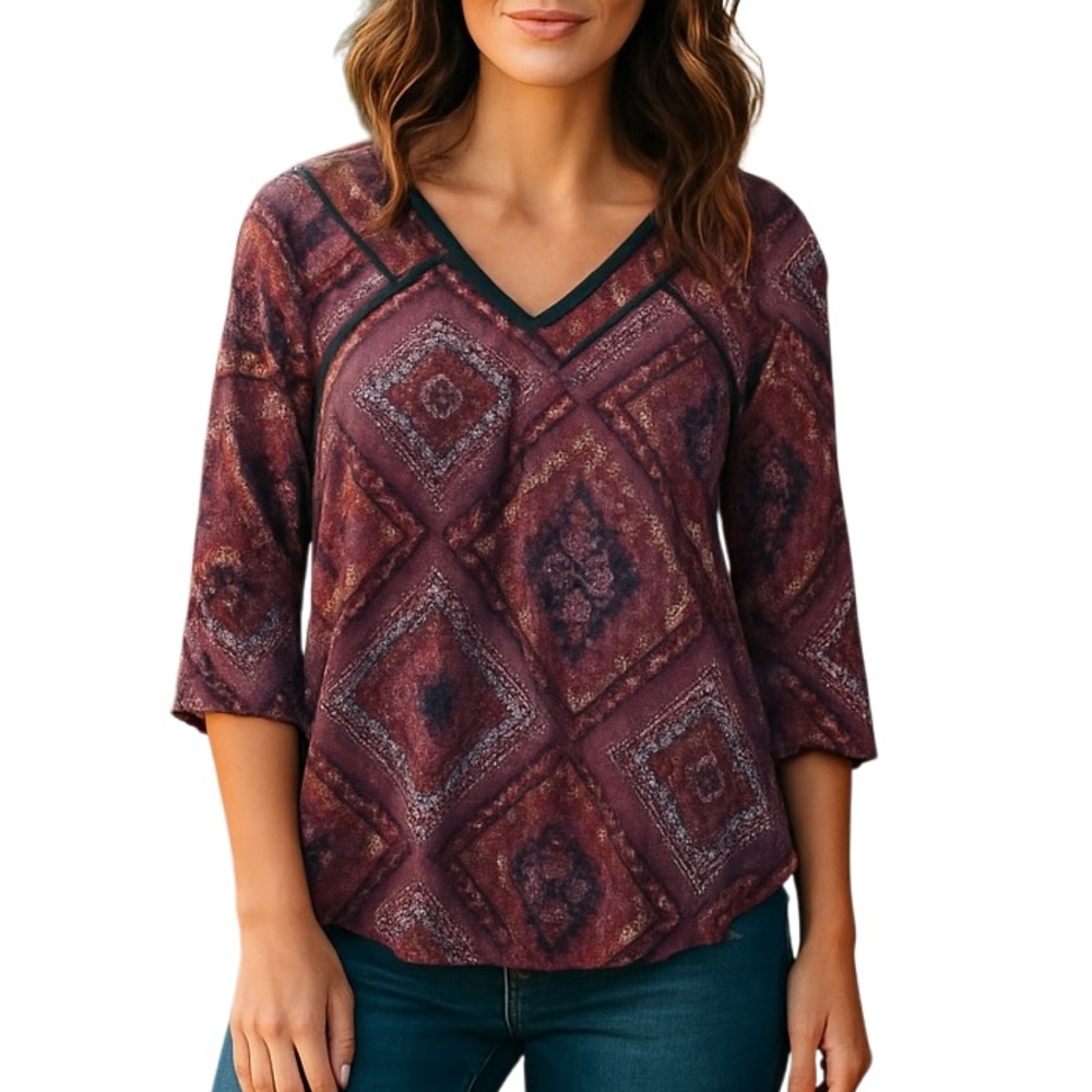 New Directions V-Neck Pheasant Top